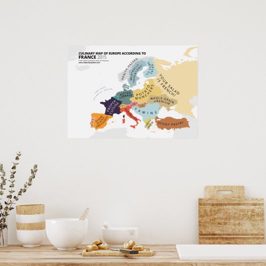フランスによるヨーロッパの料理の地図 ポスター (キッチン)