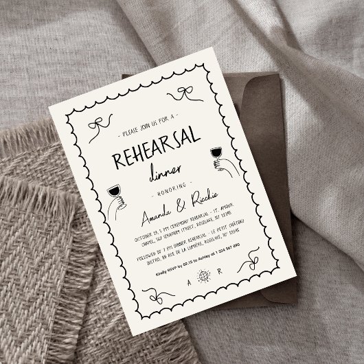 フランスのおもしろいハンドドローお洒落リハーサル 招待状