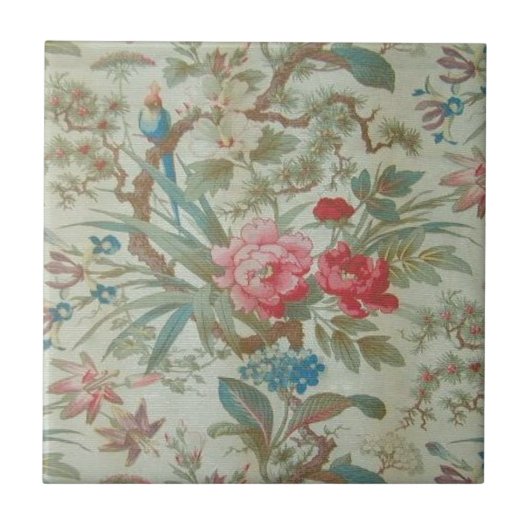 フランスので旧式なToileの鳥および花 タイル (正面)