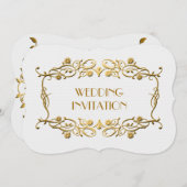 フランスのなアールデコのアイボリーのホワイトゴールドホイルの結婚式 招待状 (正面/裏面)