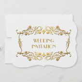 フランスのなアールデコのアイボリーのホワイトゴールドホイルの結婚式 招待状 (正面)