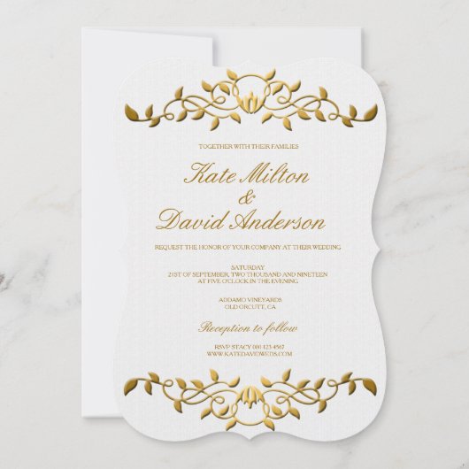 フランスのなアールデコのアイボリーのホワイトゴールドホイルの結婚式 招待状 (裏面)