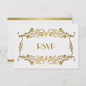 フランスのなアールデコのRSVPを結婚するアイボリーのホワイトゴールドホイル 出欠カード (正面/裏面)