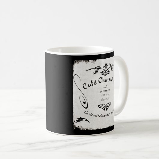 フランスのなカフェの印のマグ コーヒーマグカップ (正面右)