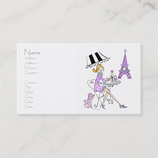 フランスのなカフェの女の子の名刺 名刺 (正面)