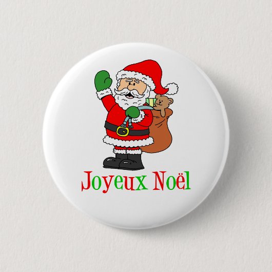 フランスのなクリスマスサンタJoyeux Noel 缶バッジ (正面)