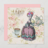 フランスのなティーポットのmarieのアントワネットの誕生会 招待状 (正面/裏面)