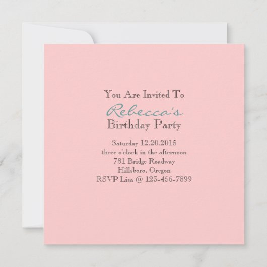 フランスのなティーポットのmarieのアントワネットの誕生会 招待状 (裏面)