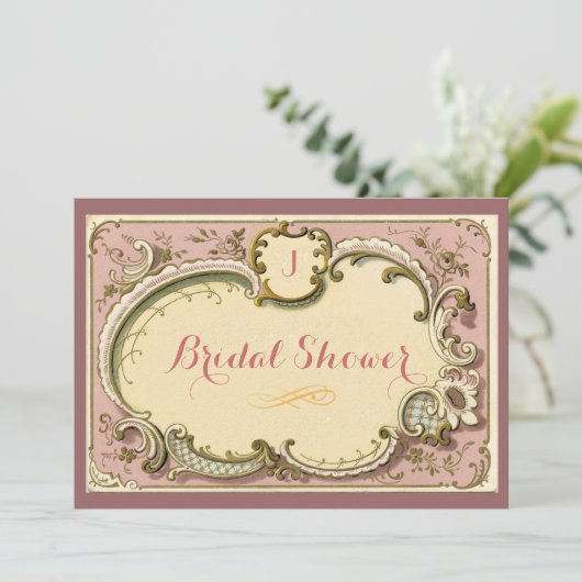 フランスのなパリのヴィンテージの花柄のブライダルシャワー 招待状 (スタンド正面)
