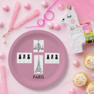 フランスのなピンクのパリのテーマのパーティーの紙皿 ペーパープレート
