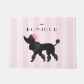 フランスのなプードルが付いているシックなパリのピンクのストライプ ドアマット (正面)