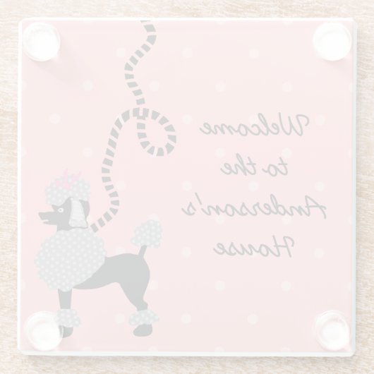 フランスのなプードルのスカートのレトロのピンクの黒50sのカスタム ガラスコースター (裏面)