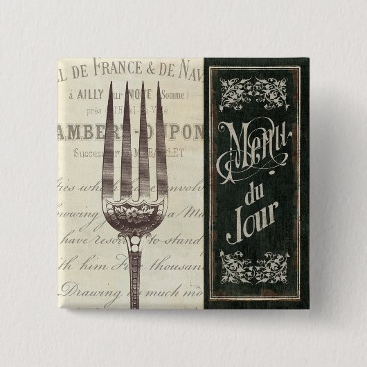 フランスのなメニューおよびフォーク 缶バッジ (正面)