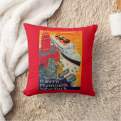 フランスのなライン旅行ポスター、プリマス、NYへのハバー クッション (ブランケット)