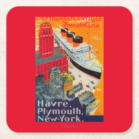 フランスのなライン旅行ポスター、プリマス、NYへのハバー スクエアペーパーコースター (正面)