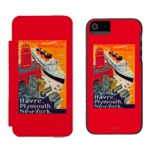 フランスのなライン旅行ポスター、プリマス、NYへのハバー iPhone SE/5/5sウォレットケース