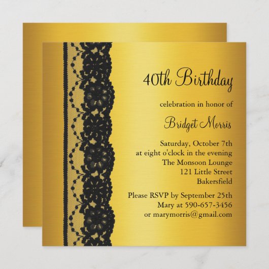 フランスのなレースの誕生日の招待状の金ゴールド 招待状 (正面/裏面)