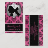 フランスのなローズピンクの宝石で飾られたダマスク織犬のグルーミングかスパ 名刺 (正面/裏面)