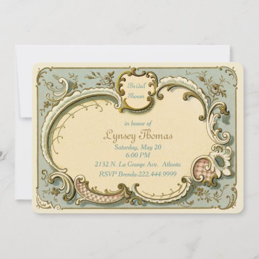 フランスのなヴィンテージのカスタムのブライダルシャワー 招待状 (正面)