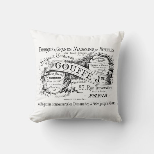 フランスのなヴィンテージのタイポグラフィのぼろぼろのシックなクッション クッション (正面)