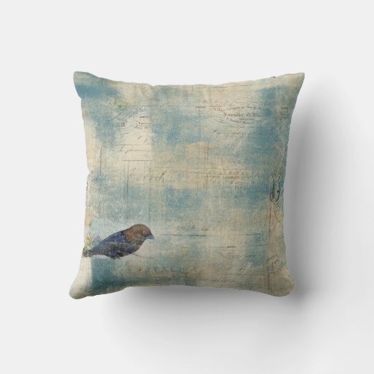 フランスのなヴィンテージの青い鳥の原稿 クッション (裏面)