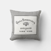 フランスのな上質ワインのヴィンテージの灰色の細い縦縞 クッション (正面)