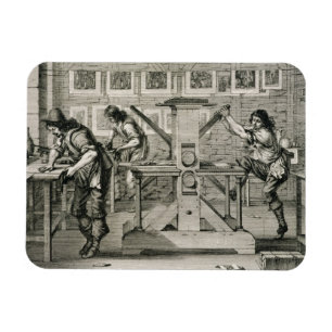 フランスのな印刷機1642年(版木、銅版、版画) マグネット