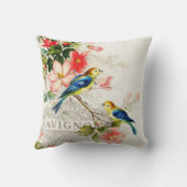 フランスのな原稿と白いロマンチックなヴィンテージの鳥 クッション (裏面)