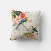 フランスのな原稿と白いロマンチックなヴィンテージの鳥 クッション (正面)