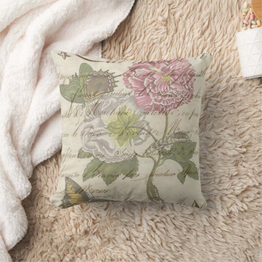 フランスのな原稿のヴィンテージの花の市場のスタイルの枕 クッション (ブランケット)