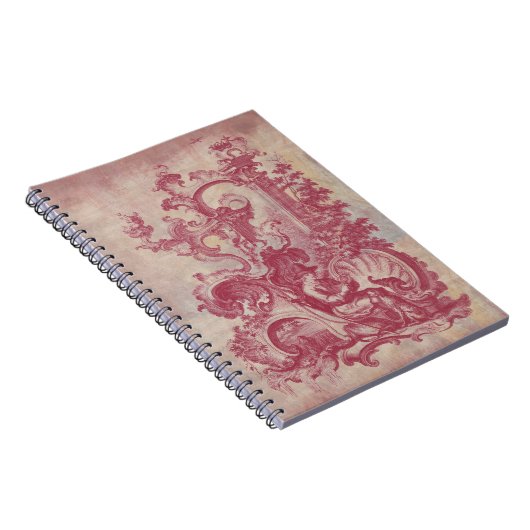 フランスのな古さびのヴィンテージの赤いToile Pompei色 ノートブック (右側)