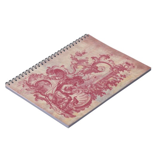 フランスのな古さびのヴィンテージの赤いToile Pompei色 ノートブック (左側)