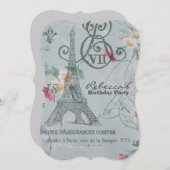 フランスのな国のエッフェル塔のパリの誕生会 招待状 (正面/裏面)