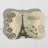 フランスのな国のエッフェル塔のパリの誕生会 招待状 (正面/裏面)
