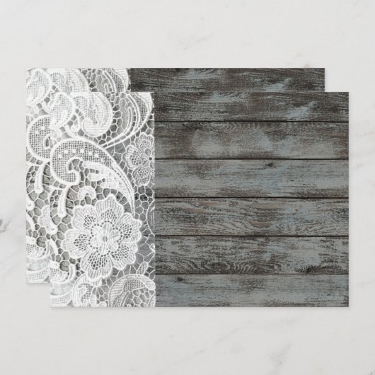 フランスのな国のシックな納屋の木およびレース 招待状 (正面/裏面)