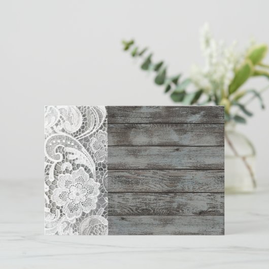 フランスのな国のシックな納屋の木およびレース 招待状 (スタンド正面)