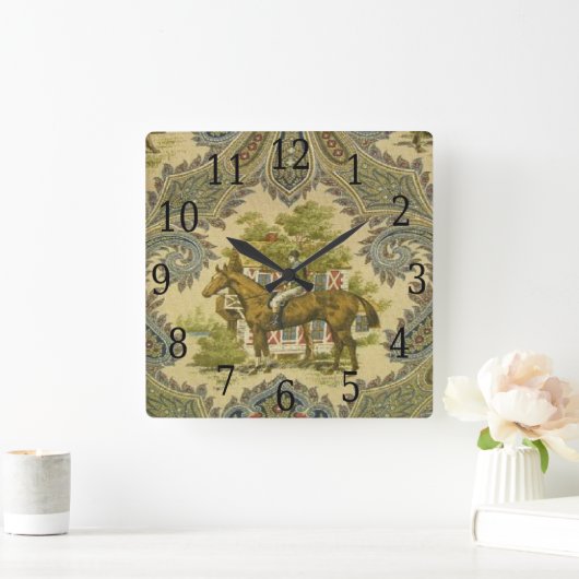 フランスのな国のペイズリーショーの馬のプリントの時計 スクエア壁時計 (ホーム)