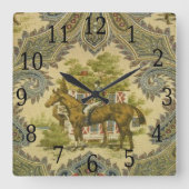 フランスのな国のペイズリーショーの馬のプリントの時計 スクエア壁時計 (正面)