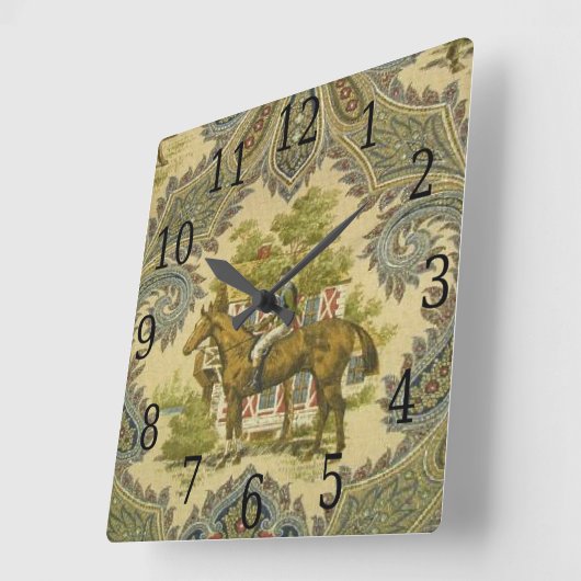 フランスのな国のペイズリーショーの馬のプリントの時計 スクエア壁時計 (傾斜)