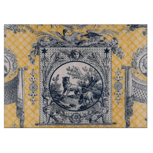 フランスのな国の青及び黄色のToileのまな板 カッティングボード (正面)