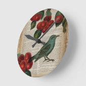 フランスのな国の鳥のレトロの植物の赤いさくらんぼ ラウンド壁時計 (傾斜)
