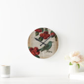 フランスのな国の鳥のレトロの植物の赤いさくらんぼ ラウンド壁時計 (ホーム)