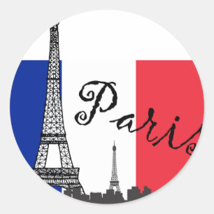 フランスのな旗およびエッフェル塔 ラウンドシール
