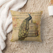 フランスのな植物のアールヌーボーのヴィンテージの孔雀 クッション (ブランケット)