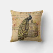 フランスのな植物のアールヌーボーのヴィンテージの孔雀 クッション (裏面)