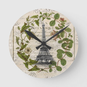 フランスのな植物のキヅタはパリエッフェル塔を去ります ラウンド壁時計