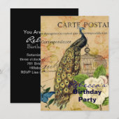 フランスのな植物のツバキの鳥かごのヴィンテージの孔雀 招待状 (正面/裏面)