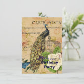 フランスのな植物のツバキの鳥かごのヴィンテージの孔雀 招待状 (スタンド正面)