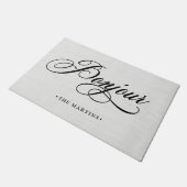 フランスのな灰色のリネン一見の原稿| Bonjour ドアマット (アングル)