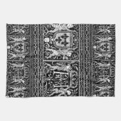 フランスのな白黒中世パターンモノグラムH キッチンタオル (横)